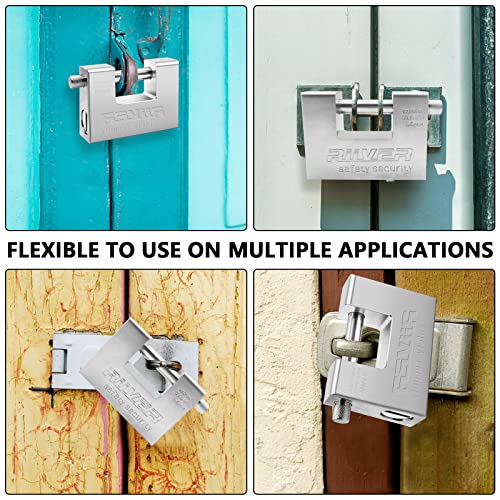 Miniatura 7 de Waizhiua Candado Seguridad Resistente 1 Kg Con 4 Llaves, Candado Rectangular Acero Endurecido Monobloque, Candado De Seguridad Para Contenedor Cadena Cobertizos Puertas Portones Almacenes 94mm