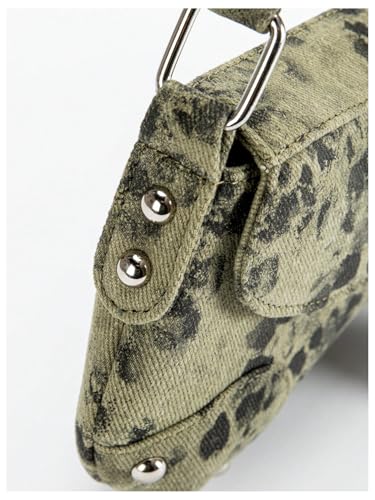 Image of QWINEE Women's Y2K Leopard Print Shoulder Bag Denim Handbags Retro Cheetah Purses Top Handle Buckle Clutch Underarm Bag