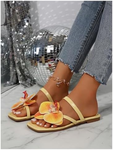 GORGLITTER Women's 3D Flower Flat Sandals Floral Square Open Toe Flip Flops Thong Summer Dressy 2026 Slides Shoes image 5