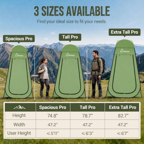 Image of WolfWise PRO Pop Up Shower Tent with Silver Coated, Floor and Rain Fly | Portable Changing Tent with Window & Carry Bag for Camping, Outdoor Privacy Toilet Bathroom with UV Protection, 75 inch /79 inch /83 inchH