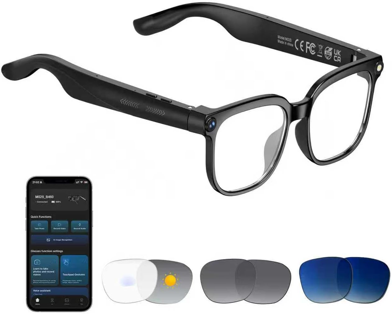 AI Sensible Glasses with Digital camera, 8MP HD Digital camera Glasses for Males Ladies, 1080P Video Recording Sun shades, Actual Time Translation, Voice Assistant, AI Photograph Recognition,Bluetooth Glasses for Journey/Meet/Vlog