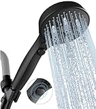 Heemli 12 Functions Shower Head with handheld, Hand held Shower with ON/OFF Pause Switch, High Pressure Shower Head Set with Hose Adjustable Bracket Rubber Washers - Black - U.S. Design Patents