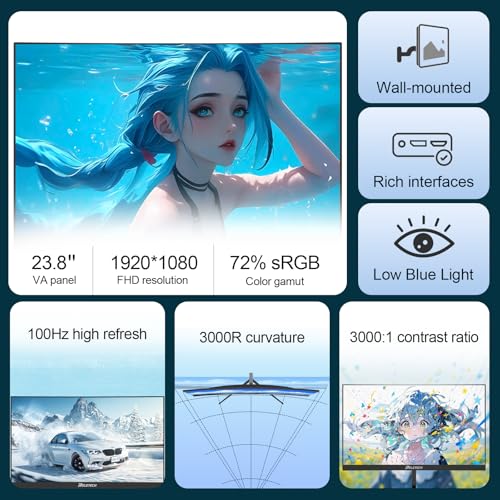 Image of 23.8 Inch 100Hz Curved Monitor, FHD (1920 x 1080) VA Panel 3000R, 3000:1 Contrast Ratio, Support Freesync, HDMI Ports Suitable for Gaming and Office Work (L25K60)