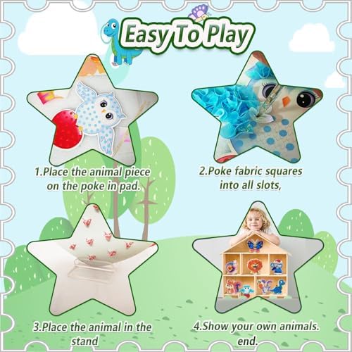 mom&myaboys Poke A Dot Art Kit - Animals Theme with bunny Snail, Lion, Owl, Squirrel, ButterflyNo-Mess Sewing Craft for Kids Ages 4-8 Creative Toys for Girls & Boys Fun Gift for Birthday, Christmas（Animals） - 3