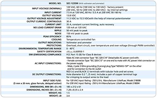 SEC-1235M Samlex America 30 Amp Switching Power Supply with Meters - Image 2