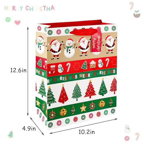 SPERPAND 12PCS Christmas Gift Bags with Handles, 12.6\'\' Large Christmas Tote Bags with Tissues for Christmas Gifts Decor Treat Supplies Xmas Party Favor Bags