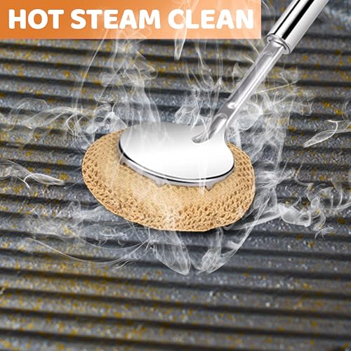 Image of Kitchen Scrub Brush, Cast Iron Skillet Scrubber Non-Scratch Cleaning Brush with Handle, Heat-Resistant Sponge Pad for Wok, Cast Iron, Indoor Grates, Pans, Oven Racks, Air Fryer, and Cookware Cleaning