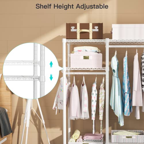 Ulif F1 Garment Rack For Kids, Baby, Students, And Children's Room, 4 Tiers Freestanding And Portable Heavy Duty Closets, Small Metal Clothes Rack With 2 Hanging Rod, 31.2”W X 11.8”D X 48”H, White #TOP2
