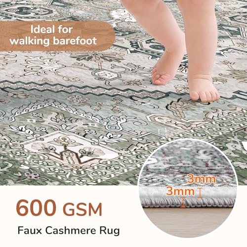 OPPODREAM Soft 8x10 Area Rugs, Washable Rugs 8x10 with Non Slip Backing, Faux Cashmere Low-Pile 8 x 10 Carpet, Green