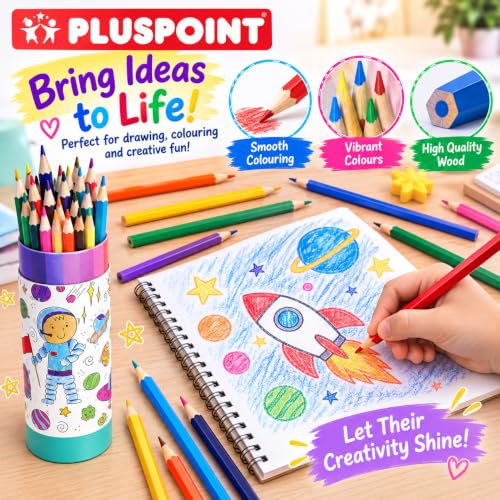 Image of PLUSPOINT Astronaut color pencil set for kids 24 colors Shades Soft Wax Pencils 3 MM Colouring Pencil, Artist Sketching Colour Pencils Drawing Color for Art & Craft Work
