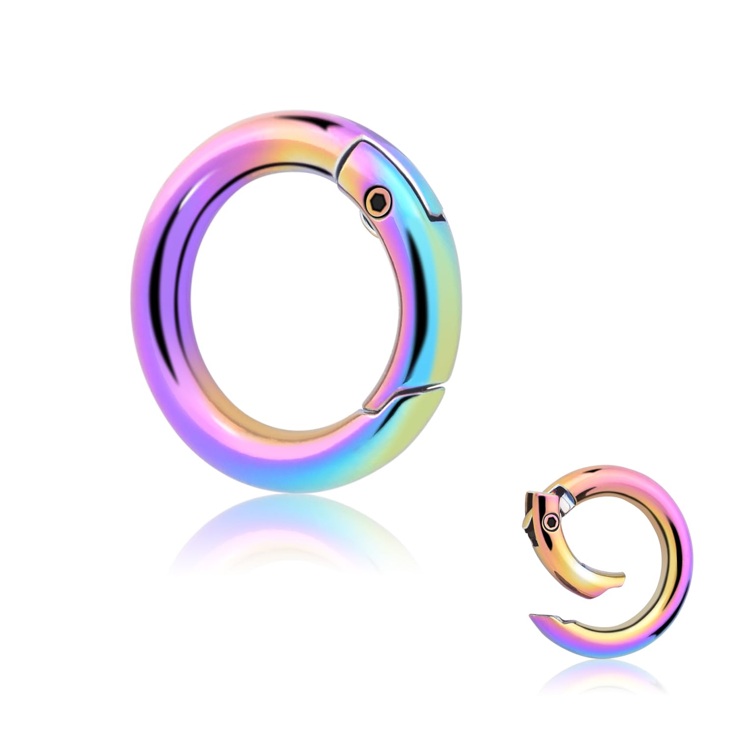 10Pack 3/4 Inch Round Carabiner, Metal Keychain Rings Spring O Ring for Purse Shoulder Bag Chain Ring Clip Replacement Paracord Keychain Lanyard Leather DIY Crafts (Rainbow)