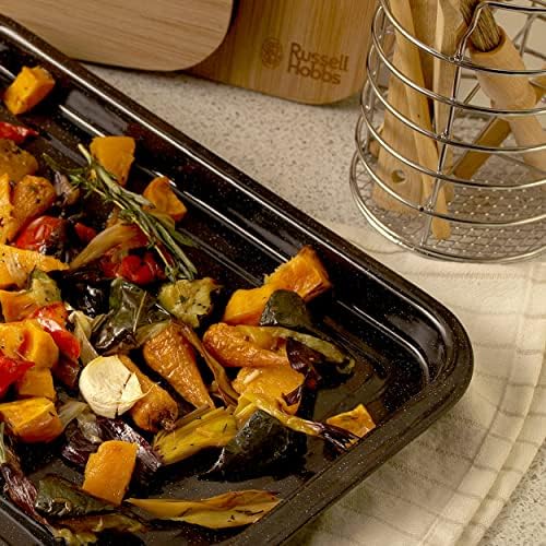 Russell Hobbs CW11471 Baking Tray, Vitreous Enamel Coated Steel Oven Tin, Easy Clean, For Roasting/Baking, Cookies, Durable Flat Baking Pan, Romano Collection, Black, 36 cm