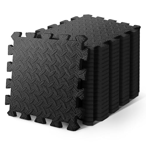 KAYMAN Gym Floor Nonslip Mats, Interlocking, EVA Foam Exercise Floor Tiles for Home Workouts, Studio, Weights, Exercise and Yoga (30 X 30cm) Black 8Pack