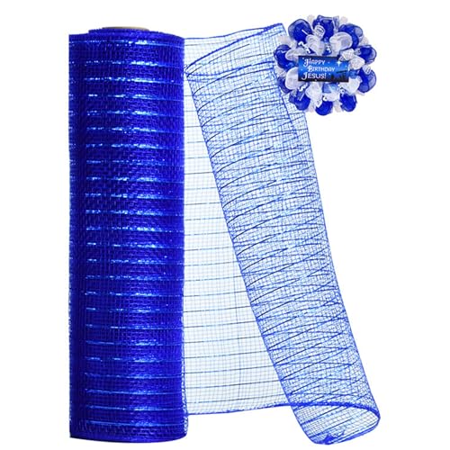 Cinta de malla decorativa, 10 pulgadas x 30 pies cada rollo, rollos de papel de aluminio metálico para hacer coronas, guirnaldas y decoración de árbol de Navidad (azul oscuro)