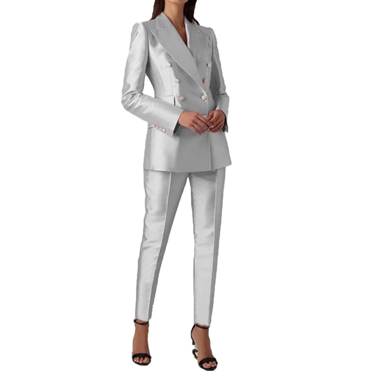 Satin Suit Women Two Piece Outfits Blazer Jacket and Pants Business Fashion Suit Sets Blazer Pants