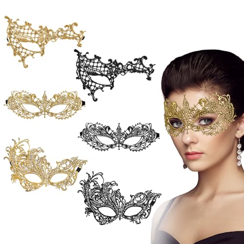 Qianyu 6 Pcs Masquerade Mask for Women Venetian Mysterious Disguise Lace Eye Mask Classic Style Fun Lace Mask Suitable for Evening Prom Ball Costume Theme Parties Role plays Supplies