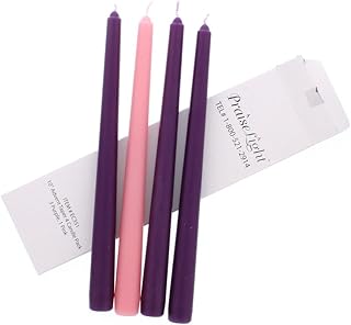 Wax Advent Candles Four Piece Purple Pink Christmas Season 10-inch Wax Taper Candle, Pack of 4