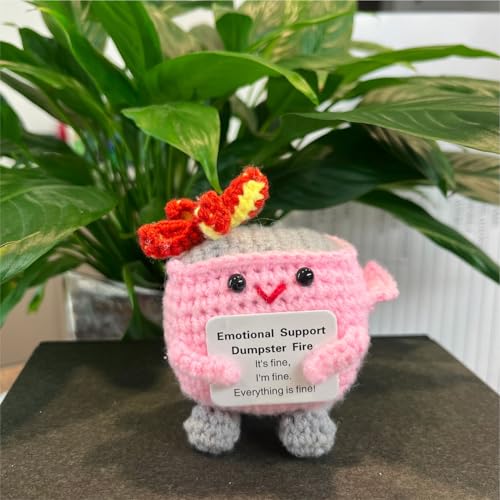 Image of Emotional Support Dumpster Fire - Positive Crochet Birthday Gifts for Women Men, Handmade Knitted Retirement Farewell Going Away Gifts for Friend Coworkers Chaos Coordinator Office Administrative Boss