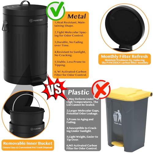 PAWZIDEA Dog Poop Trash Can Outside Odor Control, 3.1Gallon Large Dog Poop Can Outdoor with Lid, Waterproof Dog Waste Trash Can, Pet Waste Disposal Container, Step Trash Bin Garbage Can Backyard,Black