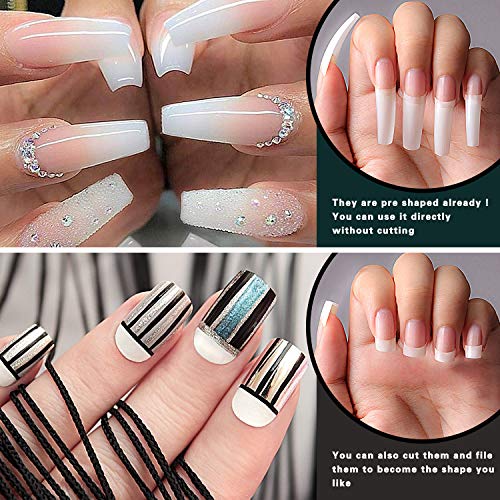 Nail Tips Natural Fake Nails - Ejiubas Acrylic Nail Tip 500PCS French Nails Tips Half Cover Fakes Nails False Nails 10 Sizes with Case for Nail Salon and DIY Nail Art - Thumbnail 2