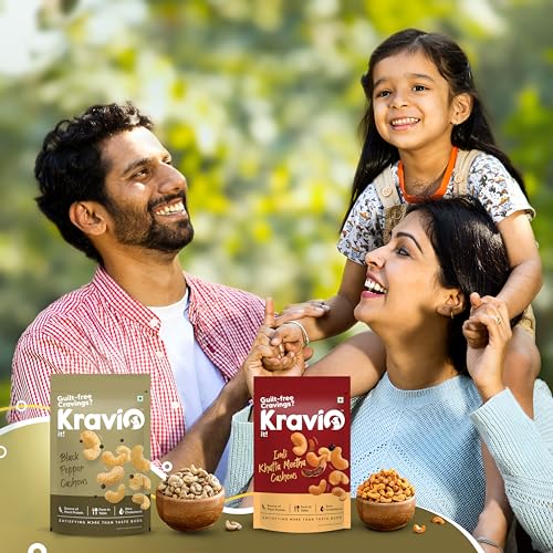Image of Kravio Premium Black Pepper & Imli Khatta Meetha Roasted Cashew Nuts (2 X 200g) | Zero Cholesterol Natural Jumbo Size Whole Kaju Nuts & Dry Fruits | Rich in Protein, Crunchy Delicious Healthy Snacks