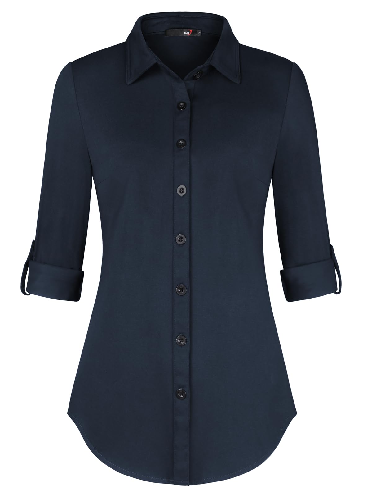 DJT Damen Bluse Weich Gestrickt Stretch Knopfleiste Langarm Hemdbluse Casual V-Ausschnitt Button Down Shirts Oberteil