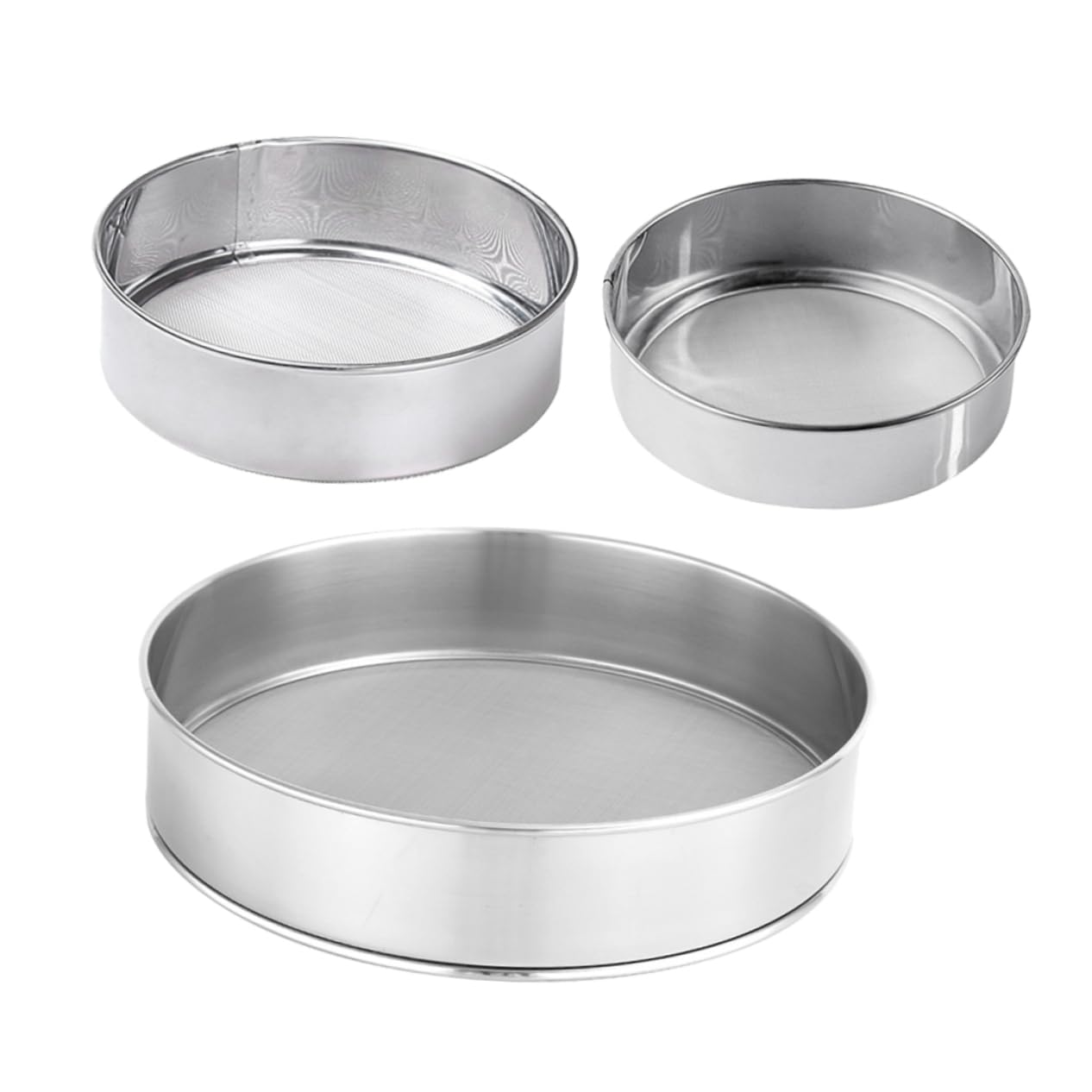 Juego de colador de Mano de Acero Inoxidable de 9 Piezas para Cocina: Malla Fina, diseño Grueso, tamiz de Pasteles, tamiz de harina, colador de Mano y más