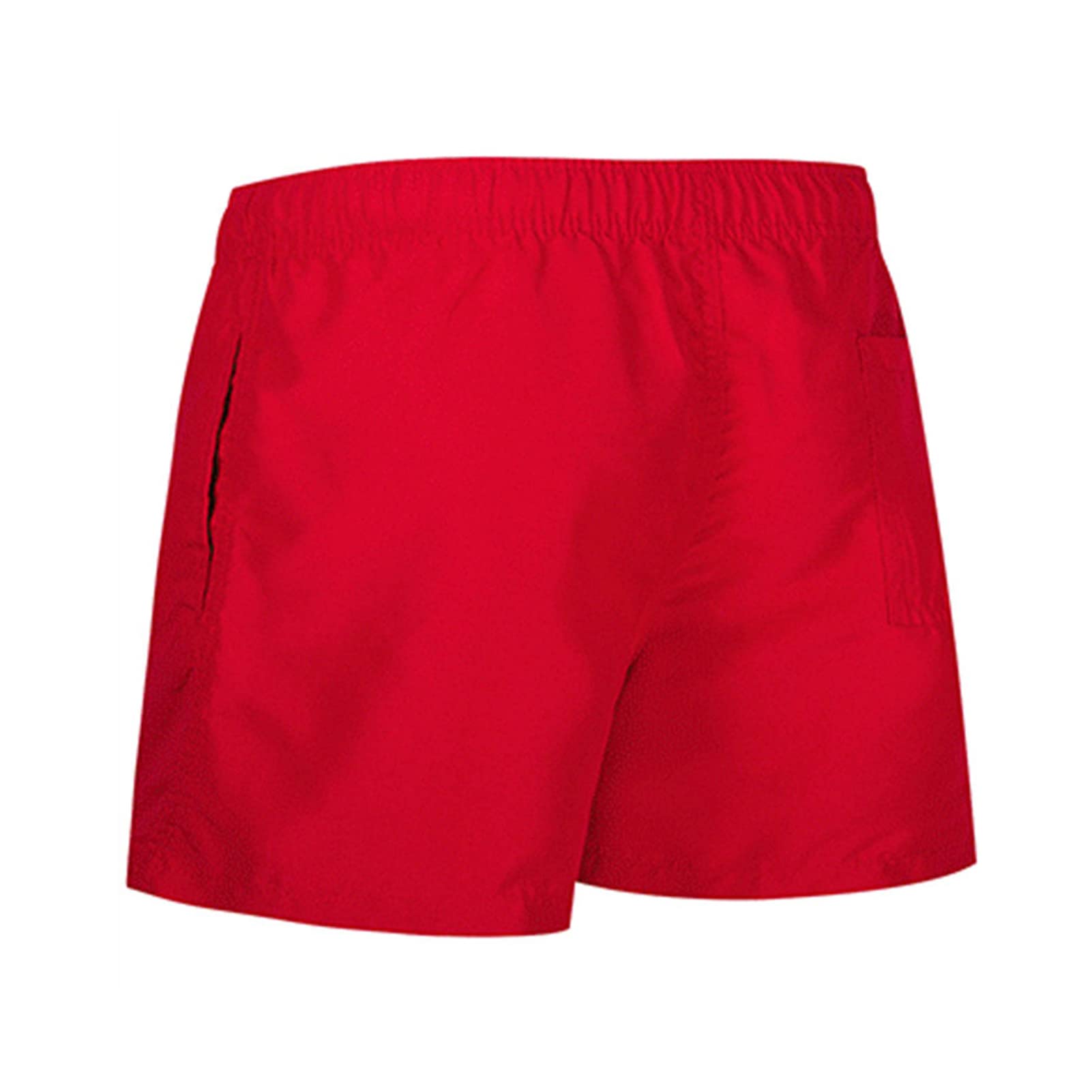 Mens Elastic Waist Swim Trunks Solid Volley Swimwear Bathing Suit Boardshort Drawstring Athletic Beach Shorts (Red 1,Medium)