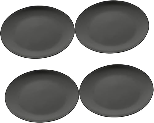Hemoton Plato de melamina negra, 4 unidades, platos de cena negros, bandeja de sushi, juego de platos de plástico, plato de picnic, plato redondo de