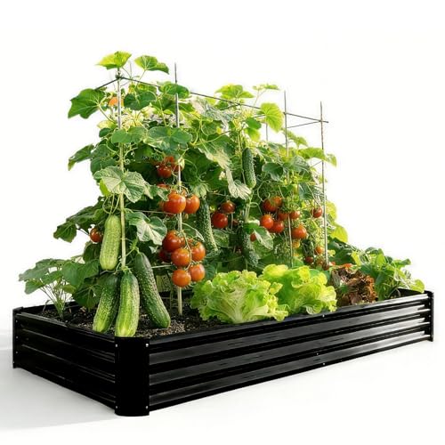 VERFARM Metal Galvanized Raised Garden Bed Kit, 8 x 4 x 1 ft Galvanized Steel Raised Garden Planter Box Outdoor with Open Base for Growing Vegetables/Flowers/Herbs/Fruits/Succulents, Black