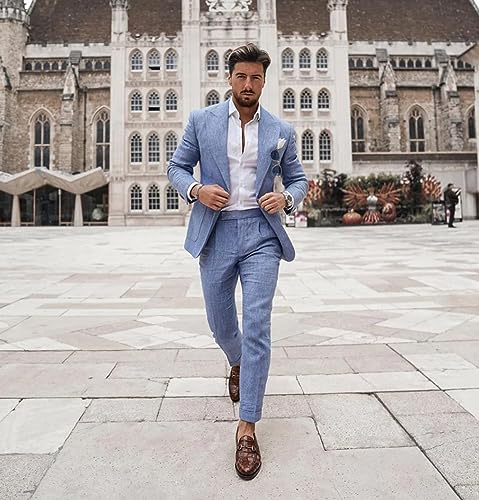 Men's Linen Suit Summer Formal Wedding Groom Wear Jacket& Pants3