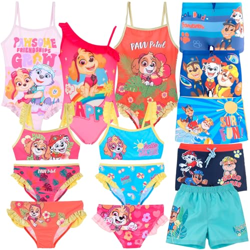 Paw Patrol - Bañador de playa para niña o niño – Bikini Boxer Monokini Parigamba – Skye Everest Chase Marshall Rubble – Oficial Nickelodeon, Boxer 1836 Amarillo, 3 años