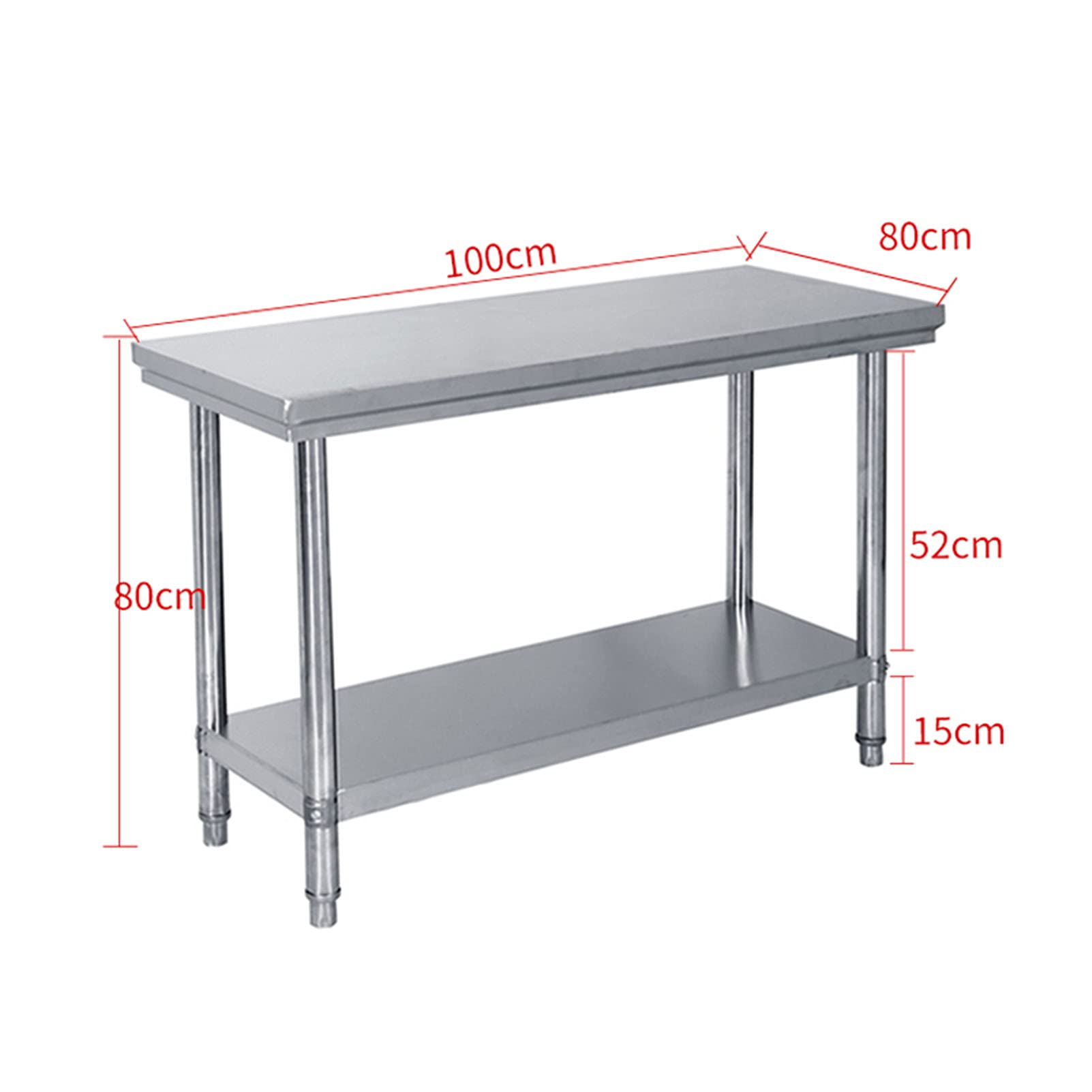 Mesa de trabajo de cocina comercial de acero inoxidable con estante inferior, patas ajustables, mesa de preparación resistente para estante de restaurante