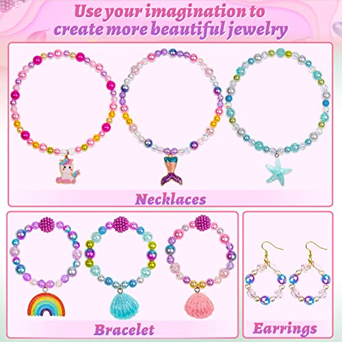 Cludoo 773Pcs Mermaid Charm Diy Beads For Jewelry Making, Unicorn Diy Bracelet Making Bead Kit For Kids Girls With Pearl Starfish Shell, Ocean Pearl Beads With Mermaid For Bracelet Necklace Making #TOP5