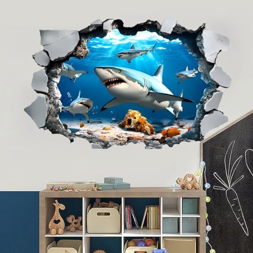 Runtoo 3D Shark Wall Decals Large Realistic Under The Sea