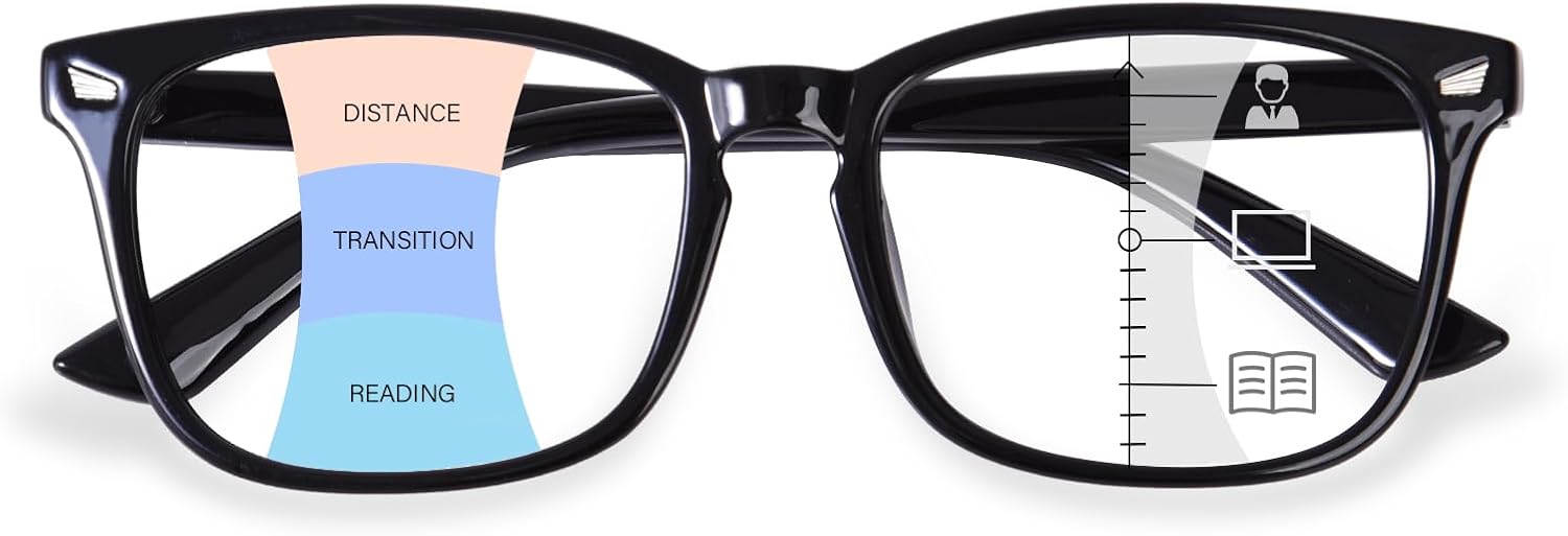 OPTOFENDY Progressive Multifocal Reading Glasses for Women Men, Anti Glare/Eyestrain Blue Light Blocking Computer Readers