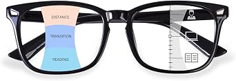 Progressive Multifocal Reading Glasses for Women Men | Square Blue Light Blocking Computer Readers, Spring Hinge