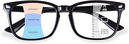OPTOFENDY Progressive Multifocal Reading Glasses for Women Men, Square Blue Light Blocking Computer Readers