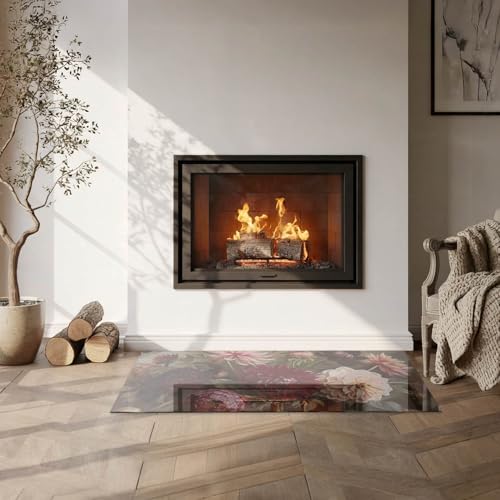 Placa rectangular de vidrio templado de gran durabilidad y diseño floral para chimenea 3