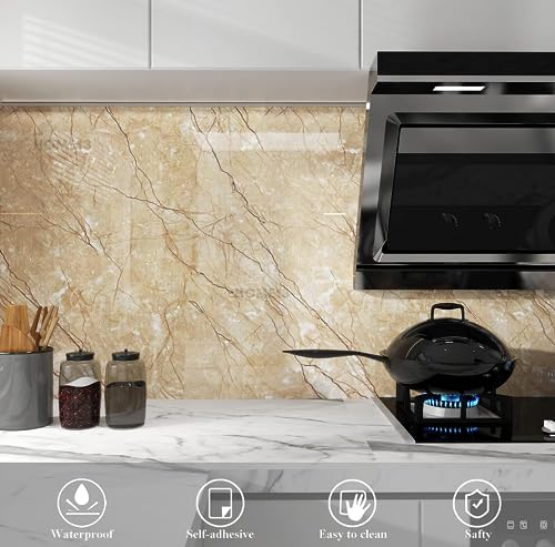 Image of HOME13 Marble Wallpaper Peel & Stick Contact Paper Self Adhesive Decorative Removable Waterproof Wallpaper for Kitchen Cabinet and Furniture Countertops (24 X 144 INCH, Bottochino Marble)