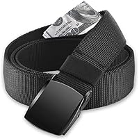 AGPTEK Cinturón de Viaje Antirrobo con Bolsillo Secreto, Hebilla de Metal y Cremallera Interior para Hombre, Negro