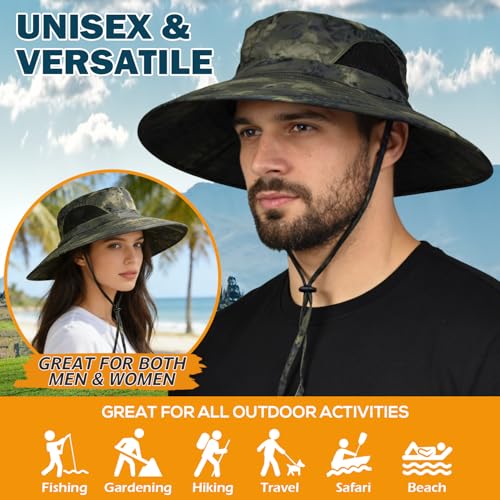 Image of Wide Brim Sun Bucket Hat, Waterproof Boonie Hat for Men & Women | UPF 50+ UV Protection, Adjustable Fit, Chin Strap & Sweatband, Foldable Durable for Fishing Hiking Garden Beach