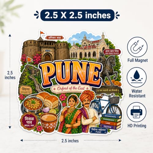 Image of Zesta Wooden Fridge Magnets Set | Refrigerator Decor Magnets for Kitchen | India Souvenir Fridge Magnet Collection | Wooden Magnet for Fridge Door Decoration (Pune)