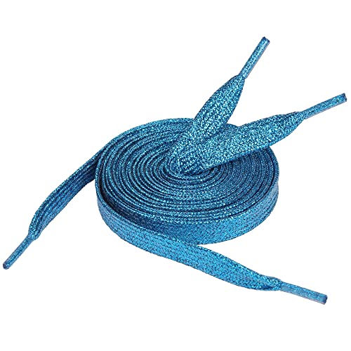 5Chaos Glitter Metallic Sparkle Shoelaces, Sparkly Shiny Shoe Laces for Women Kids Girls Men, Fun Funky Shoestring with Aglets 1Pair (39" (100CM), Metallic Blue)