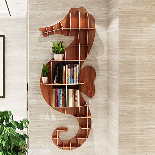 Wooden Seahorse Wall Mounted Bookshelf,Eco Friendly Diy Kids Bookcase,Modern Floating Wall Shelves For Bedroom Living Room Kitchen Organizer Cube Closet #TOP25