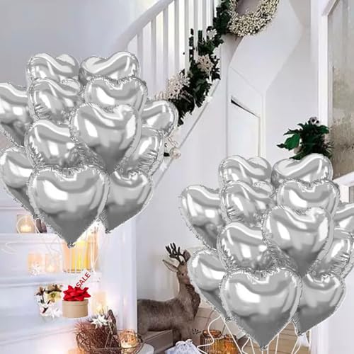 Image of Silver Heart Balloons,18inch Bright Silver Heart Shaped Foil Balloons 12Pcs Helium Mylar Balloon for Anniversary Wedding Engagement Birthday Party Baby Shower Decorations