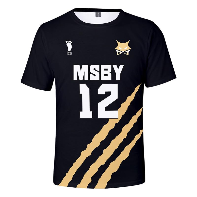 Schafrog MSBY Black Jackal Bokuto Koutarou Volleyball Short Sleeve T-Shirt Cosplay Costume NO.12 Black S (Bust 94 cm)