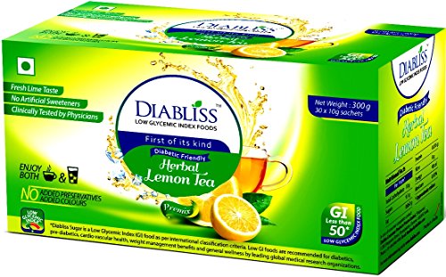 Diabliss Diabetic Friendly Lemon Tea made with Low GI Sugar – Free from Chemical/Artificial Sweetener – Low GI – 300 Grams Sachet Box – Combo Pack of 3(90 Sachets)