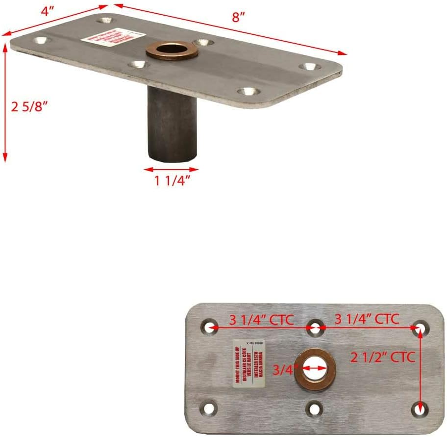 Attwood Swivl-Eze 6483 Lock'N-Pin Stainless Steel Base Plate, Bronze Bushing - 4" x 8", Non-Thraded Bushing