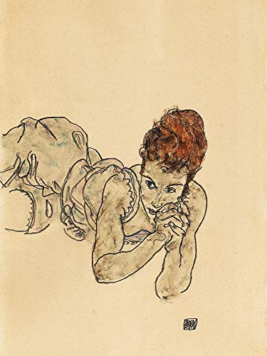 1art1 Egon Schiele Poster Impression sur Toile Femme Allongée, Dessin, 1917 Affiche Murale XXL Encadrée | Tendue sur Cadre en Bois | Tableau 40x30 cm